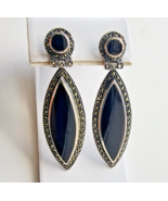 VINTAGE THAI 925 STERLING SILVER BLACK ONYX AND MARCASITE DANGLE EARRING... - $1,371.66 MXN