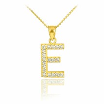 14k Solid Yellow Gold Diamonds Monogram Initial Letter E Pendant Necklace - £230.83 GBP+