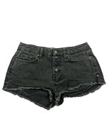 Forever 21 Denim Booty Shorts Size 26 Charcoal Wash Button Fly Raw Hem - €15,79 EUR