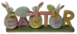 Happy Easter Bunny Eggs Centerpiece Decor Tabletop 3D Detailed Flowers Colorful - £31.56 GBP