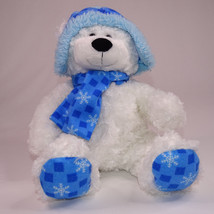 Teddy Bear Blue Snowflake White Hat And Scarf 17&quot; Very Soft Hugfun International - £7.65 GBP