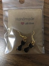 Black Cat Kitten Kitty Fashionable Earrings  Gold Hypoallergenic Hook - $14.20