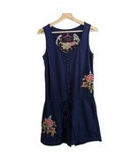 Johnny Was JW Lotus Joy Love Light Romper Shorts Navy Blue Embroidered, ... - £27.23 GBP