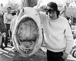 Steven Spielberg on set of Jaws posing with strung up shark with jaws open 16x20 - £52.34 GBP