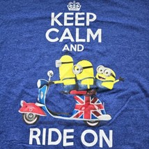 Minions Shirt Keep Calm And Ride On Blue Cotton Blend T-shirt Illuminati... - £11.94 GBP