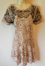 Free People M Lace Dress Beige Black Sheer Boho Chic Size Medium - $39.99