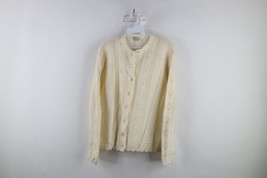 Vtg 50s 60s Streetwear Womens Medium Textured Knit Cardigan Sweater Cream USA - £47.44 GBP