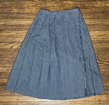 Vintage Black White Gingham Pleated True Wrap Skirt w Fringe Trim Fits S... - $15.84