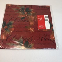 Vintage Hallmark Christmas Wrapping Paper 2 Sheets Red Holly Pine Ribbons - £7.73 GBP