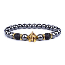 Vintage Lion Head Beaded Bracelets Men Obsidian Lava Stone Dog Paw Charm Bracele - £10.18 GBP