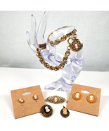 Vintage Victorian Lady Cameo Lot Bracelet Earrings Pendant Brooch Pin Go... - $78.26
