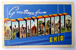 Greetings From Springfield Ohio Large Big Letter Linen Postcard Curt Teich - £8.55 GBP