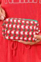 Racing Red Christmas Style Crochet Zipper Square Makeup Bag - $5.85