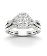 Authenticity Guarantee 
10K White Gold 3/8Ct TDW Diamond Halo Twist Shan... - $699.99