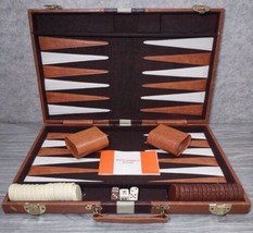 Vtg Backgammon Set in Brown Faux Leather Case Complete Strategy Game Night - $17.96