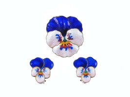 Oystein Balle Norwegian Sterling enamel pansy earrings and pin - £199.18 GBP