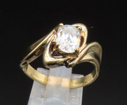 925 Silver - Vintage Gold Plated Slanted Cubic Zirconia Ring Sz 10 - RG25245 - £26.86 GBP