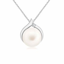 Freshwater Pearl Solitaire Pendant with Diamond in 14K White Gold (AA, Size-8MM) - £275.20 GBP