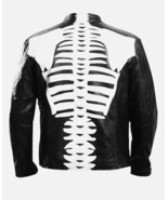 Skeleton Rib Cage Leather Jacket – Black &amp; White Biker Style - €240,92 EUR+