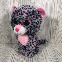 Ty Beanie Boo Ty Grey Pink Leopard Cat Tasha 6 inch 2015 - £7.83 GBP