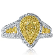 1.28 Ct Pear Natural Faint Yellow Diamond Engagement 14k Gold Ring Split Shank - £2,285.34 GBP