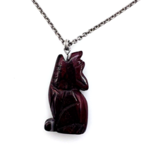 Sterling Silver Red Brecciated Jasper Howling Wolf Coyote Pendant Necklace - $35.64