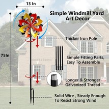 Large Wind Spinner Decor Garden Yard Windmill Kinetic Metal Outdoor Sola... - $54.67