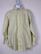 Lands End Men Size 17 (L) Yellow Striped Dress Shirt Long Sleeve Pocket - $6.75