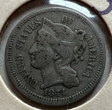 1874 Three Cent Nickel Piece 3C Ungraded Choice US Type Coin - $42.50