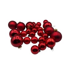 Red Glass Christmas Ornaments Set Of 30 Various Sizes Round Matte &amp; Shiny Finish - $19.79