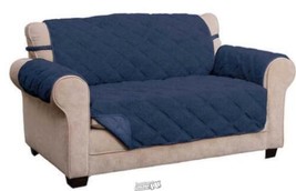 Hudson-Sherpa Slipcover Loveseat Couch Super Soft Sherpa NAVY Pet Slip C... - $42.74