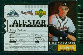 1998 Upper Deck All Star Credentials Greg Maddux 22 Braves - £1.90 GBP