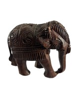 Carved Wood Elephant Statue Figurine 5&quot; X 6&quot; Wooden Decor No Tusks - £11.65 GBP