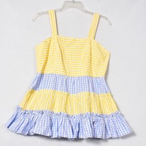 Crown And Ivy Girls Top Yellow Blue Check Size Medium Tiered - $413.28 MXN