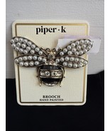 Piper K Gold Tone Pearl Bumblebee Brooch Hand Painted ~ New ~ - $643.13 MXN