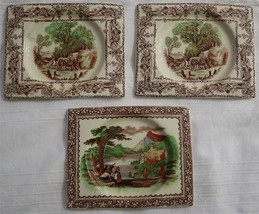Royal Staffordshire The Biarritz Jenny Lind 3 x Square Plates Rural Scenes - $42.75