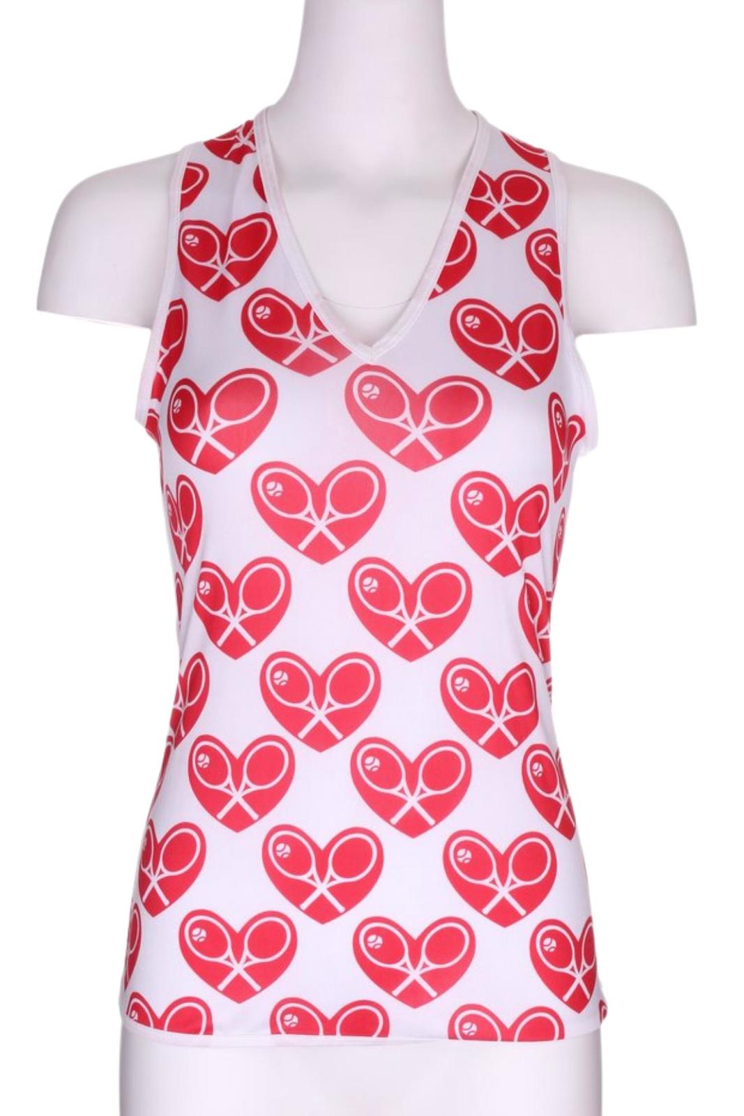 Love Love Tennis Women&#39;s Limited Vee Tank Mid Red Heart On White - $122.00