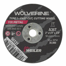 Weiler 56131 2&quot; x 1/4&quot; Type 1 Cut-Off Wheel, A36T, 3/8&quot; A.H. - £23.17 GBP