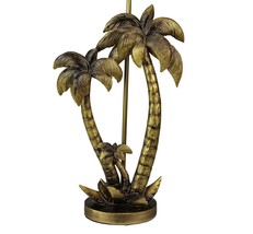 Scratch &amp; Dent Antique Gold Finish Double Palm Tree Resin End Table Lamp Base - £71.21 GBP