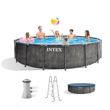 Intex Greywood Prism Frame 15&#39;x48&quot; Round Above Ground Outdoor Swimming P... - £799.68 GBP