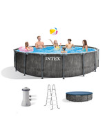 Intex Greywood Prism Frame 15&#39;x48&quot; Round Above Ground Outdoor Swimming P... - £689.15 GBP