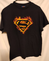 Superman Shirt Mens Medium Black Flame Logo DC Comics Man Of Steel - £11.50 GBP