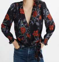 Madewell 100% Silk Smocked-Sleeved Wrap Top  Floral Women size XS - £56.84 GBP