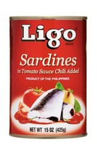 Ligo Sardines In Tomato Sauce Large With Chili 15 Ounce Can (Pack Of 6) - £69.42 GBP