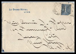1907 FRANCE Cover - Le Grand Hotel, Lyon to Jersey City, New Jersey USA R4 - £2.37 GBP