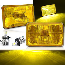 4X6 Stock Yellow Glass Lens Metal Headlight 18/24w LED Lamp Bulb Headlam... - £78.59 GBP