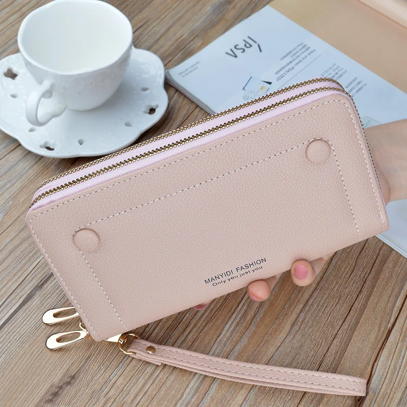 Fashion Double Zipper Women Long Wallet Lychee Pattern Large Capacity Card Case  - £50.18 GBP