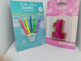 Combo Number One Girl Birthday Candle with 5 multicolor Candles Cake Party - $10.69