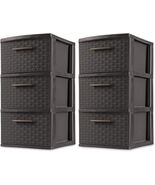 3 Drawer Wide Weave Tower Espresso Storage Cabinet Organizer Dresser Box... - $69.29