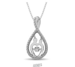 3/4" Sterling Silver Pendant Dancing 1/5 ct tw Diamond 18" Chain Mother/Daughter - £119.51 GBP